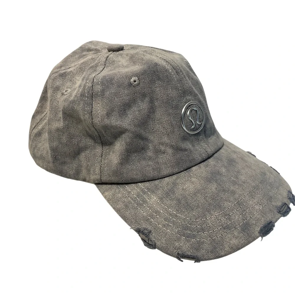 Lululemon Baller Hat Distressed Denim Blue Adjustable Baseball Cap Silver Logo